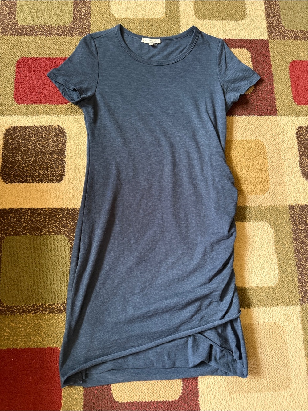 Asymmetrical Short-Sleeve Dress in Slate Blue